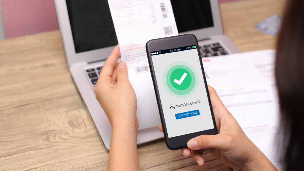 A phone illustrating a successful payment